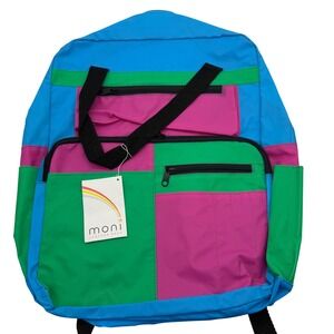 Vintage 80s 90s Colorblock Nylon Backpack Neon Blue Pink Green NWT kidcore Y2K